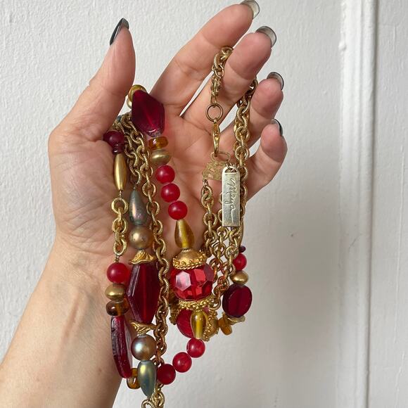 Vintage Maya Evangelista Signed Glass Acrylic Bead Statement Necklace Dble Layer - Picture 5 of 5